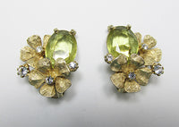 Art Vintage Mid Century Beautiful Citrine Rhinestone Floral Earrings - Thumbnail