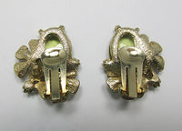 Art Vintage Mid Century Beautiful Citrine Rhinestone Floral Earrings - Thumbnail