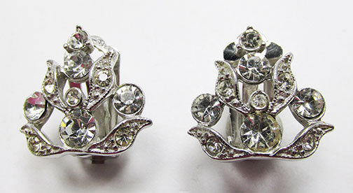Charel Rare Vintage 1950s Rhinestone Floral Button Earrings