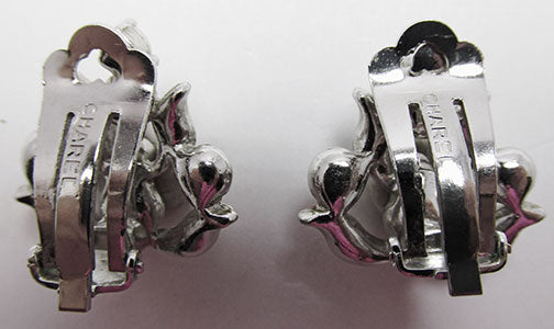 Charel Rare Vintage 1950s Rhinestone Floral Button Earrings