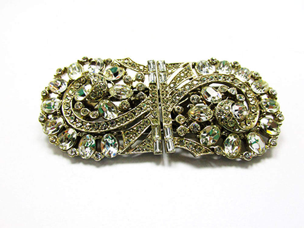 1930s Vintage Jewelry Magnificent Art Deco Floral Diamante Duette - Front