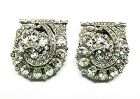 1930s Vintage Jewelry Magnificent Art Deco Floral Diamante Duette - Clip Fronts - Thumbnail