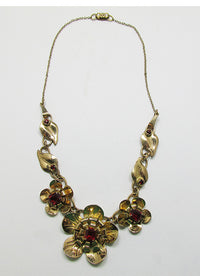 Vintage Retro 1930s Stunning Vermeil Rhinestone Floral Necklace - Thumbnail