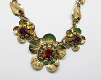 Vintage Retro 1930s Stunning Vermeil Rhinestone Floral Necklace - Thumbnail