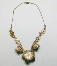 Vintage Retro 1930s Stunning Vermeil Rhinestone Floral Necklace - Thumbnail