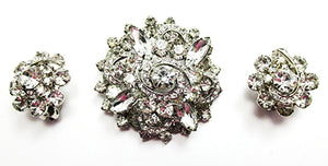 Weiss 1950s Vintage Jewelry Mid-Century Diamante Pin and Earrings - Front