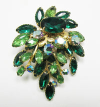 Vintage 1950s Striking Emerald and Peridot Rhinestone Floral Pin - Thumbnail