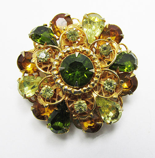 Amazing Vintage Mid Century Two Tiered Floral Rhinestone Pin