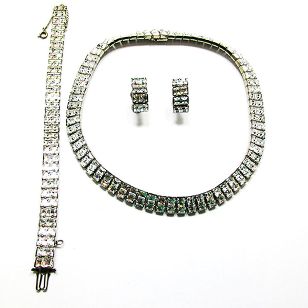 Vintage 1930s Diamante Art Deco Necklace, Bracelet, and Earrings - Front