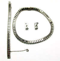 Vintage 1930s Diamante Art Deco Necklace, Bracelet, and Earrings - Back - Thumbnail