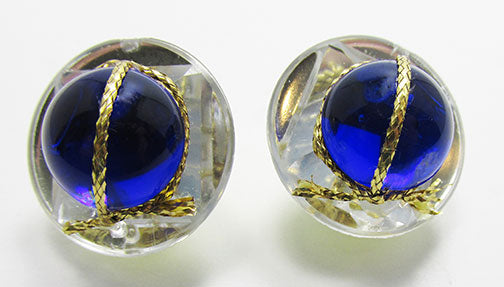 Vintage Retro Avant-Garde Blue Cabochon Button Earrings