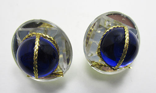 Vintage Retro Avant-Garde Blue Cabochon Button Earrings
