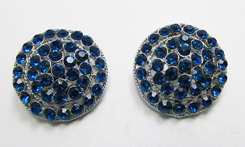 Vintage Mid Century 1950s Elegant Sapphire Blue Button Earrings