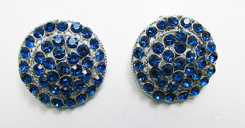 Vintage Mid Century 1950s Elegant Sapphire Blue Button Earrings