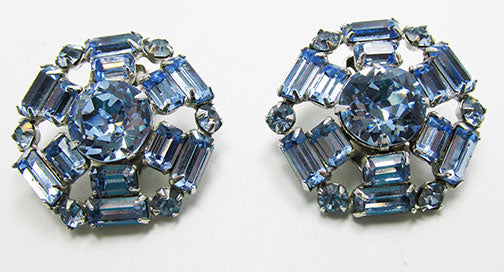 Stunning Vintage 1950s Mid-Century Sapphire Geometric Button Earrings