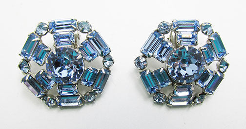Stunning Vintage 1950s Mid-Century Sapphire Geometric Button Earrings