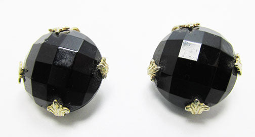 Vogue Vintage 1950s Timeless Onyx Rhinestone Button Earrings