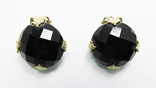 Vogue Vintage 1950s Timeless Onyx Rhinestone Button Earrings