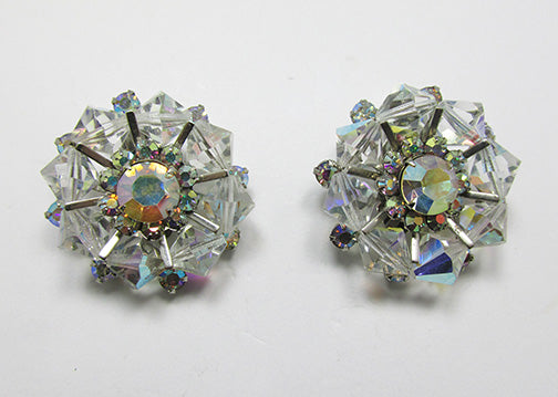 Vintage Mid Century Crystal and Rhinestone Button Earrings