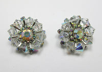 Vintage Mid Century Crystal and Rhinestone Button Earrings - Thumbnail