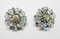 Vintage Mid Century Crystal and Rhinestone Button Earrings - Thumbnail
