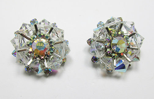 Vintage Mid Century Crystal and Rhinestone Button Earrings