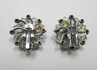 Vintage Mid Century Crystal and Rhinestone Button Earrings - Thumbnail