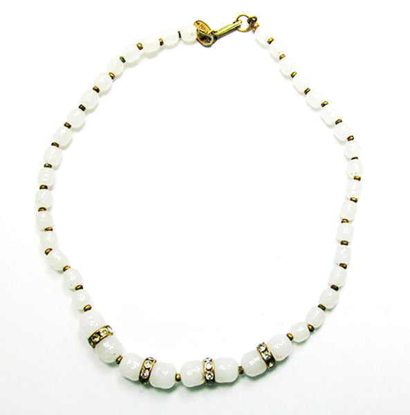Miriam Haskell 1950s Unique Mid-Century Diamante and Bead Necklace  -  Front