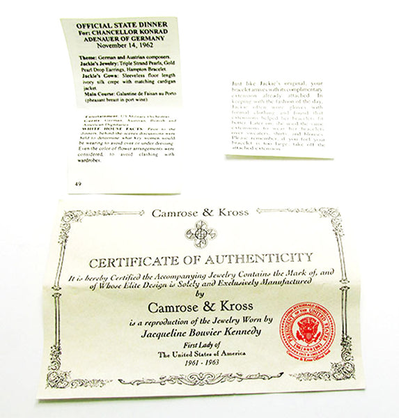 Camrose & Kross Vintage Jewelry Iconic Jacqueline Kennedy Bracelet - Documentation