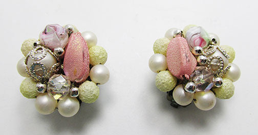 Unique Japan Vintage eye-Catching Mid-Century Bead Button Earrings
