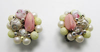 Unique Japan Vintage eye-Catching Mid-Century Bead Button Earrings - Thumbnail