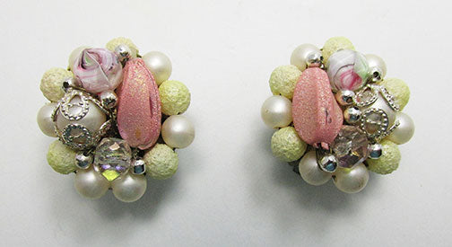 Unique Japan Vintage eye-Catching Mid-Century Bead Button Earrings