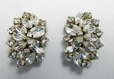 Kramer Vintage Mid Century 1950s Rhinestone Glamour Floral Earrings