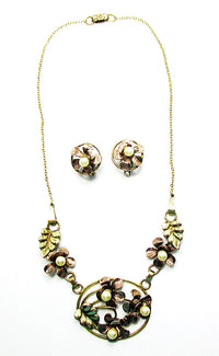 Raleigh 1940s Vintage Exquisite Pearl Floral Necklace and Earrings Set - Front - Thumbnail