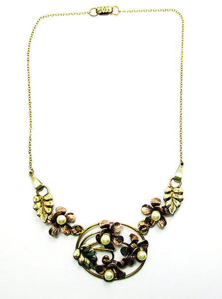 Raleigh 1940s Vintage Exquisite Pearl Floral Necklace and Earrings Set - Necklace