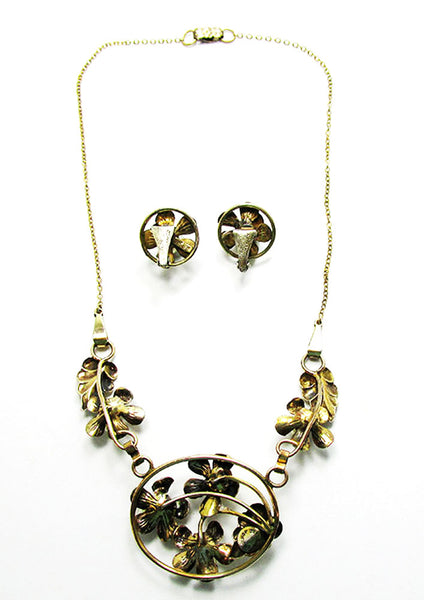 Raleigh 1940s Vintage Exquisite Pearl Floral Necklace and Earrings Set - Back