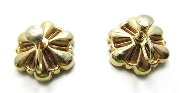 Vintage Jewelry 1950s Mid-Century Pink Diamante Floral Button Earrings - Back