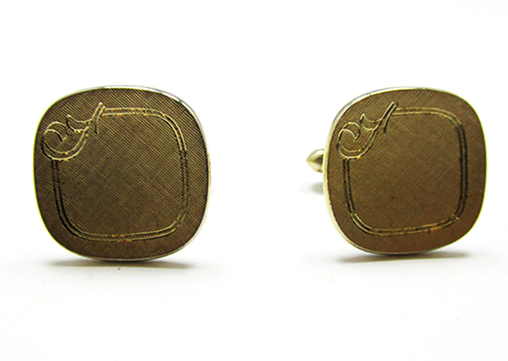 Swank 1950s Vintage Jewelry Men's Mid-Century Etched Cufflinks - Front