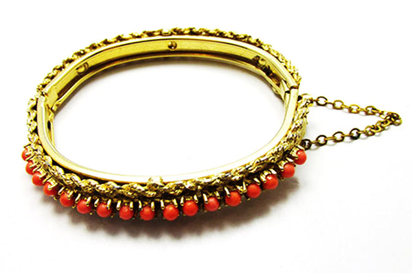 Vintage 1960s Jewelry Stunning Coral Bead Bangle Bracelet - Side