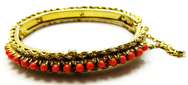 Vintage 1960s Jewelry Stunning Coral Bead Bangle Bracelet