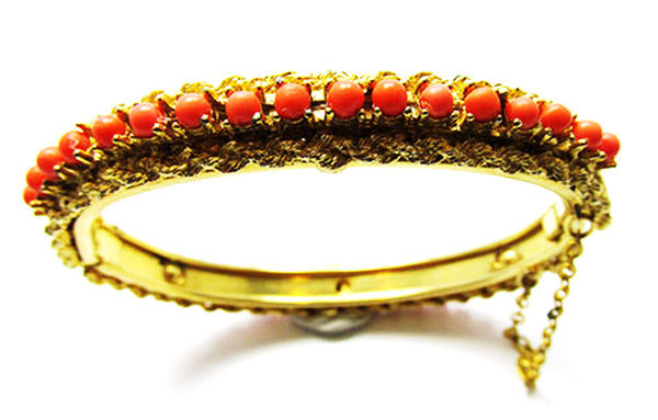 Vintage 1960s Jewelry Stunning Coral Bead Bangle Bracelet - Close Up