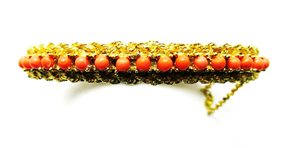 Vintage 1960s Jewelry Stunning Coral Bead Bangle Bracelet - Front