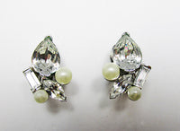 Marvella Vintage Striking 1950s Pearl and Rhinestone Button Earrings - Thumbnail