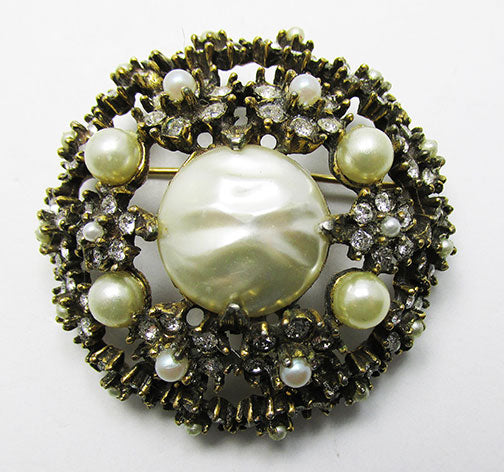Jeanne Vintage Gorgeous 1950s Rhinestone and Pearl Dome Pin