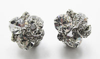 Weiss Vintage 1950s Extraordinary Rhinestone Button Earrings - Thumbnail