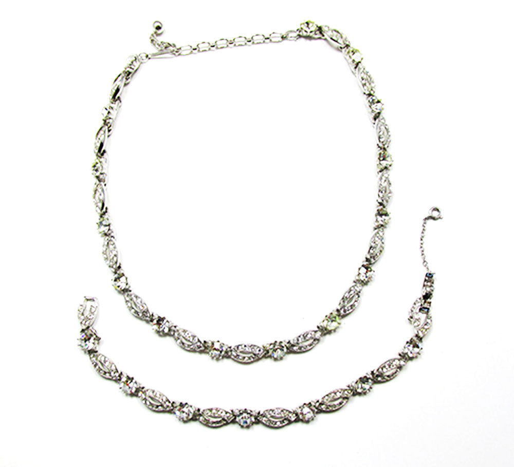 Ora 1950s Vintage  Jewelry Superb Diamante Necklace and Bracelet - Front