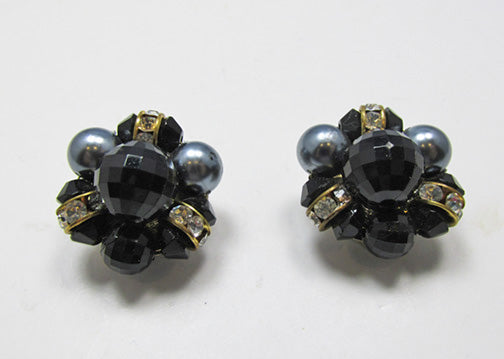 Lisner Vintage Unique Mid Century Bead, Pearl and Rhinestone Earrings
