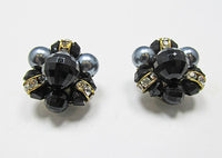 Lisner Vintage Unique Mid Century Bead, Pearl and Rhinestone Earrings - Thumbnail