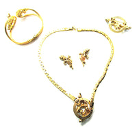 Oleg Cassini 1950 Vintage Diamante and Pearl Gold Plate Four Piece Set - Back - Thumbnail