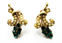 Oleg Cassini 1950 Vintage Diamante and Pearl Gold Plate Four Piece Set - Earrings - Thumbnail